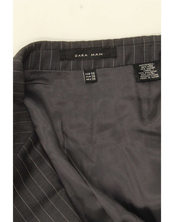 Zara Mens 2 Button Blazer Jacket EU 48 Medium Grey Pinstripe Wool