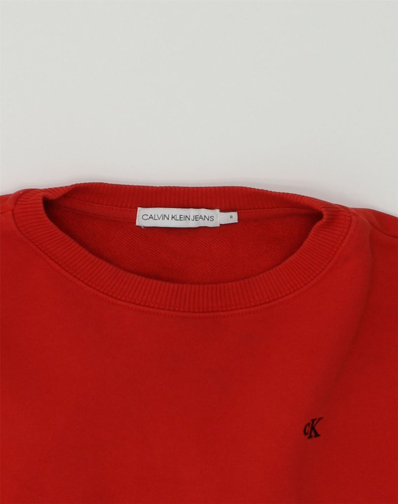 CALVIN KLEIN Girls Crop Graphic Sweatshirt Jumper 7-8 Years Red Cotton | Vintage Calvin Klein | Thrift | Second-Hand Calvin Klein | Used Clothing | Messina Hembry 