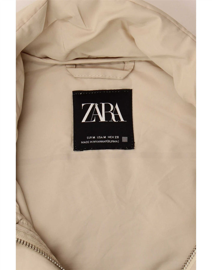 Zara Womens Longline Hooded Padded Gilet UK 14 Medium Beige Polyester