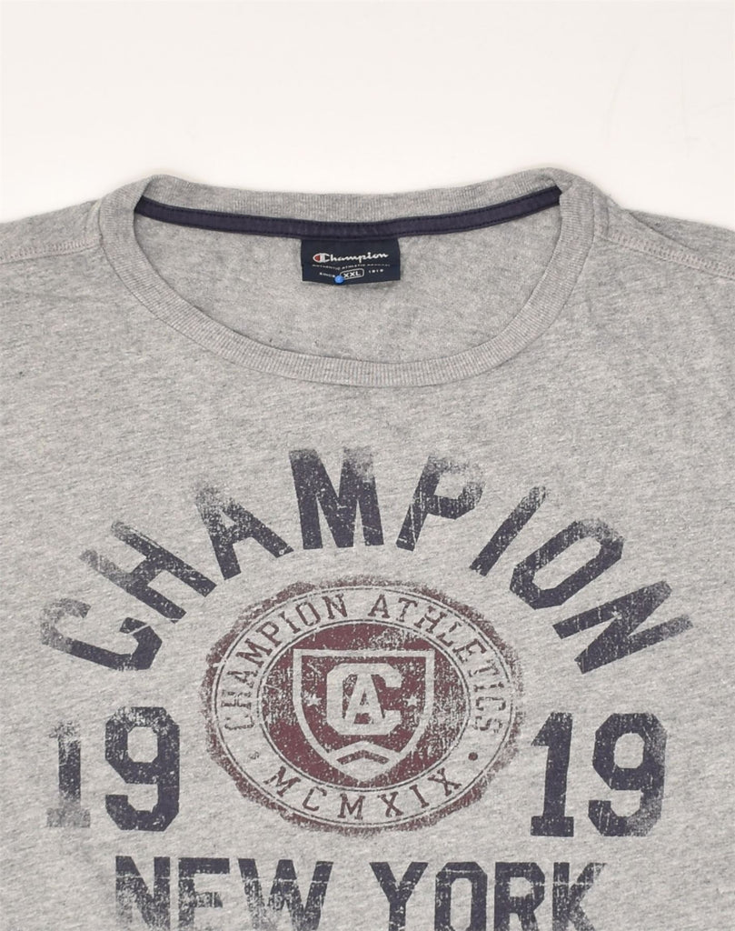 CHAMPION Mens Graphic T-Shirt Top 2XL Grey Cotton | Vintage Champion | Thrift | Second-Hand Champion | Used Clothing | Messina Hembry 