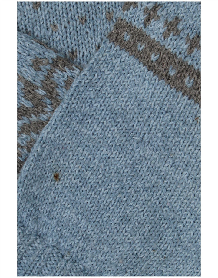Vintage Mens Boat Neck Jumper Sweater Large Blue Fair Isle