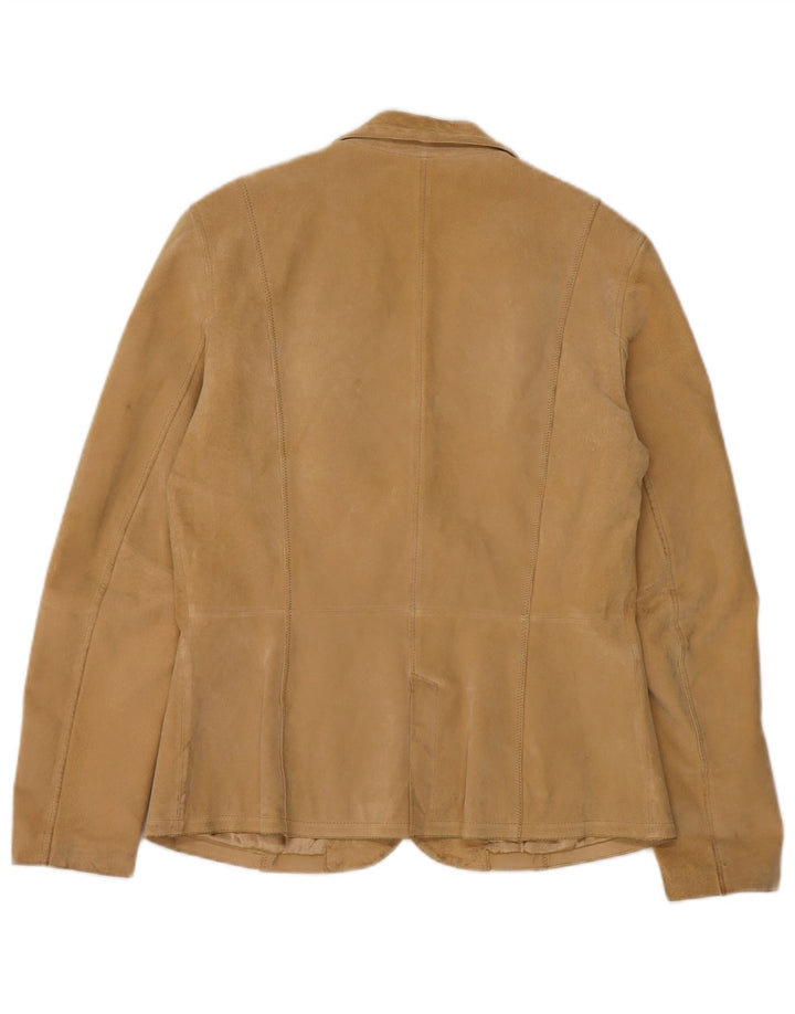 In Extenso Womens 2 Button Suede Blazer Jacket UK 14 Medium Beige Leather