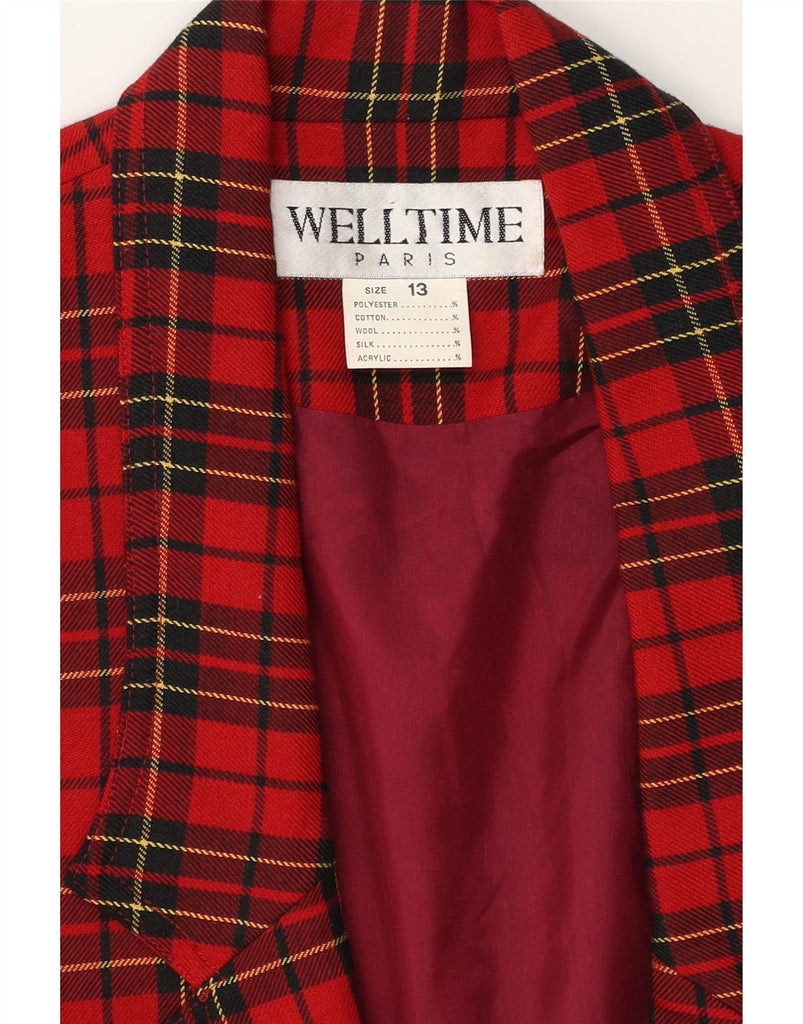 VINTAGE Womens Longline 1 Button Blazer Jacket Size 13 Medium Red Check Vintage Vintage and Second-Hand Vintage from Messina Hembry 