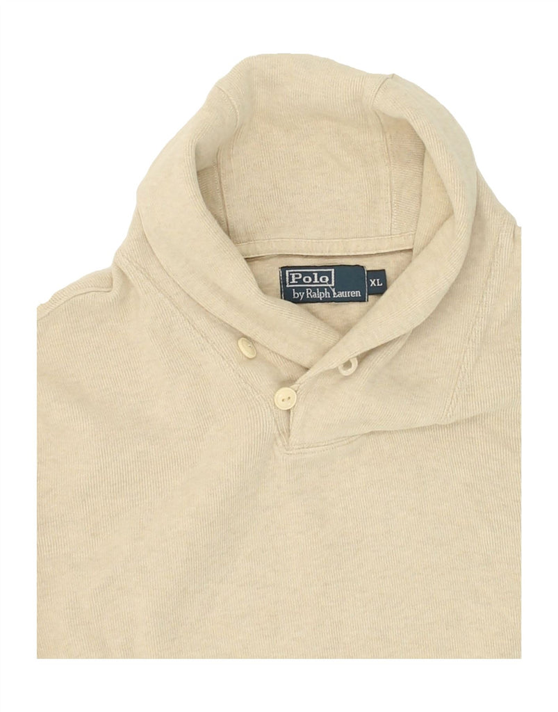 POLO RALPH LAUREN Mens Shawl Neck Jumper Sweater XL Beige Cotton | Vintage Polo Ralph Lauren | Thrift | Second-Hand Polo Ralph Lauren | Used Clothing | Messina Hembry 