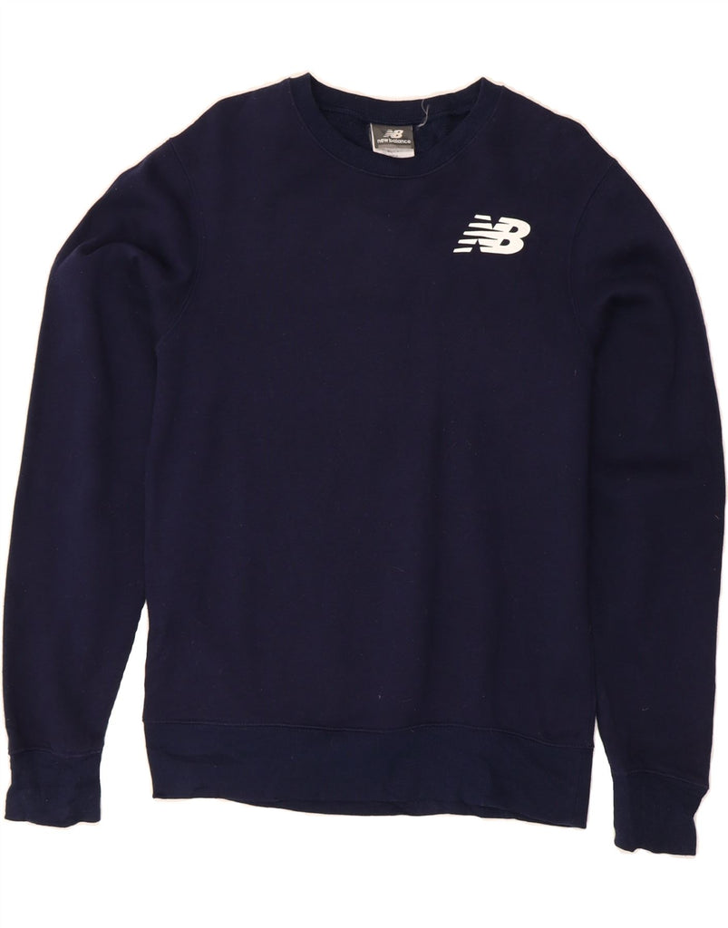 NEW BALANCE Mens Sweatshirt Jumper Small Navy Blue Cotton Vintage New Balance and Second-Hand New Balance from Messina Hembry 
