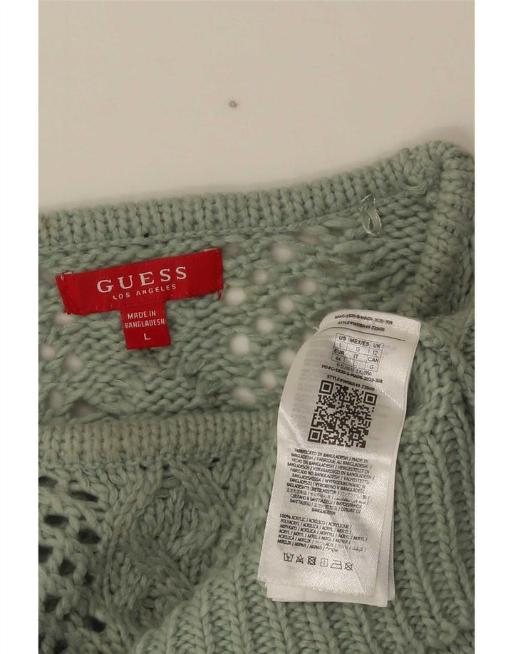 Guess Womens Crew Neck Jumper Sweater UK 12 Medium Green Acrylic