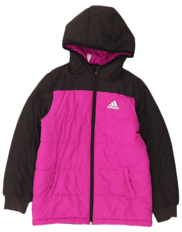 Adidas Girls Hooded Padded Coat 9-10 Years Pink Colourblock Polyester