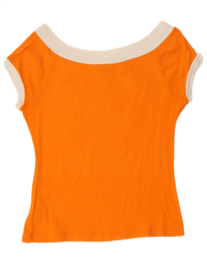 LEE Womens Crop Graphic T-Shirt Top UK 12 Medium Orange Cotton