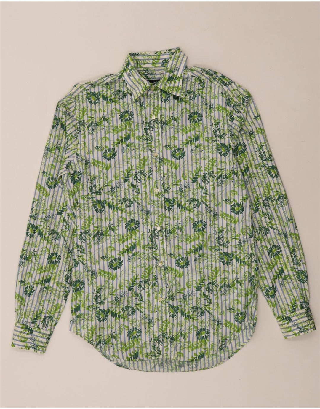 MASSIMO DUTTI Mens Shirt Size 40 Medium Green Floral Cotton