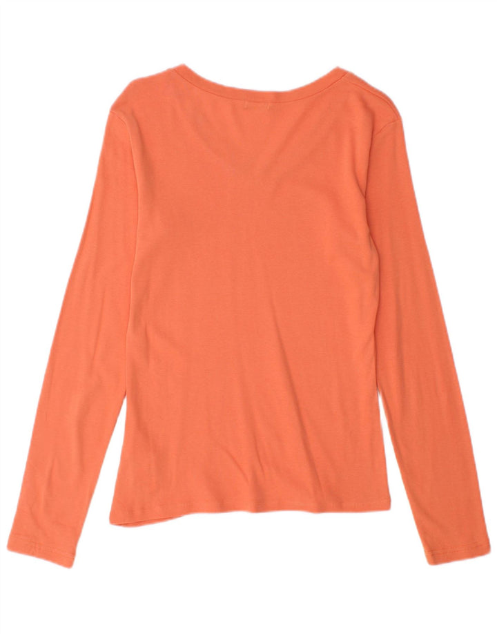 Benetton Womens Top Long Sleeve UK 12 Medium Orange Cotton