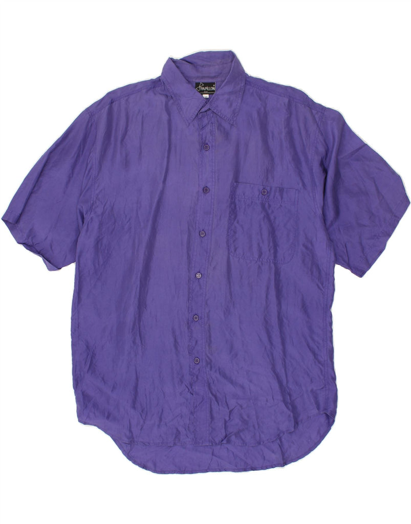 VINTAGE Mens Short Sleeve Shirt Medium Purple Silk | Vintage Vintage | Thrift | Second-Hand Vintage | Used Clothing | Messina Hembry 