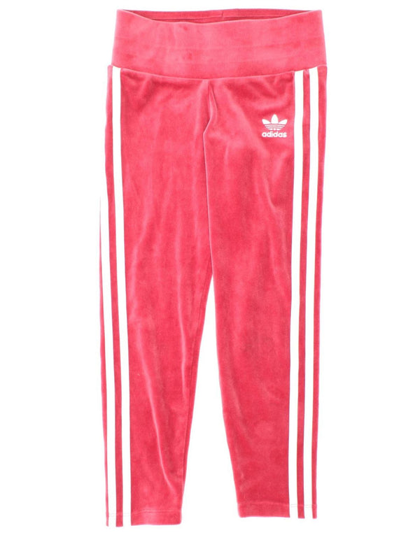 Adidas Girls Velvet Leggings 7-8 Years Pink Polyester