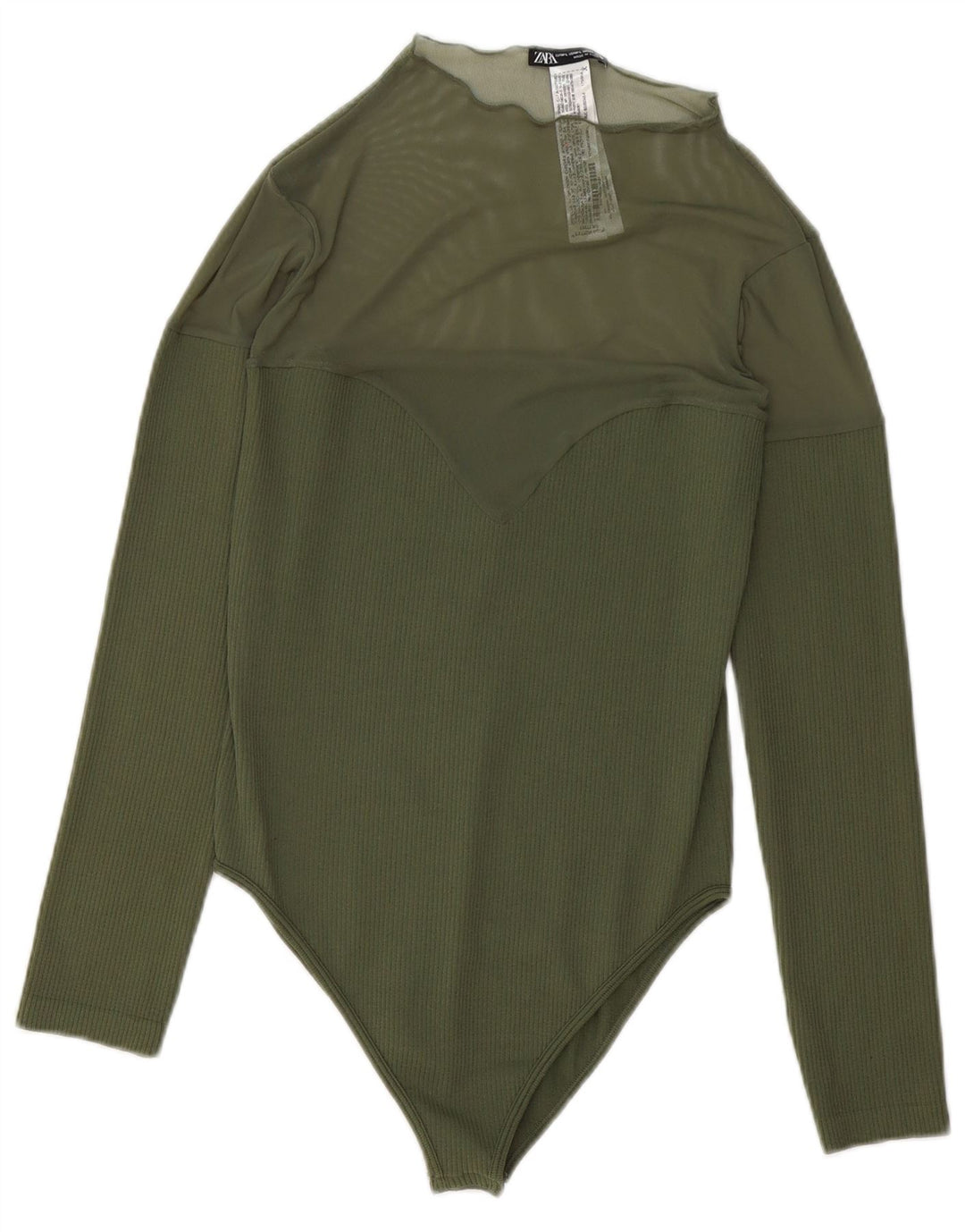 ZARA Womens Long Sleeve Bodysuit UK 14 Medium Green Polyester