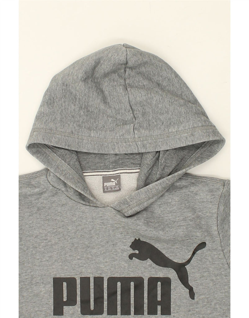 PUMA Boys Graphic Hoodie Jumper 13-14 Years XL Grey Flecked Cotton | Vintage Puma | Thrift | Second-Hand Puma | Used Clothing | Messina Hembry 