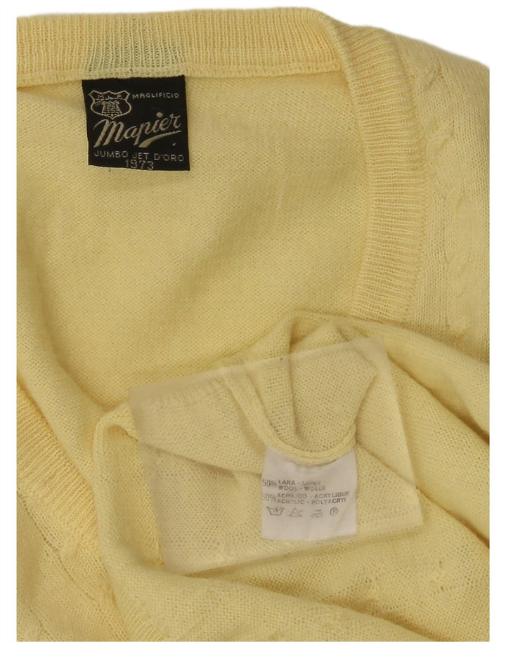 Mapier Mens V-Neck Jumper Sweater Medium Yellow Wool