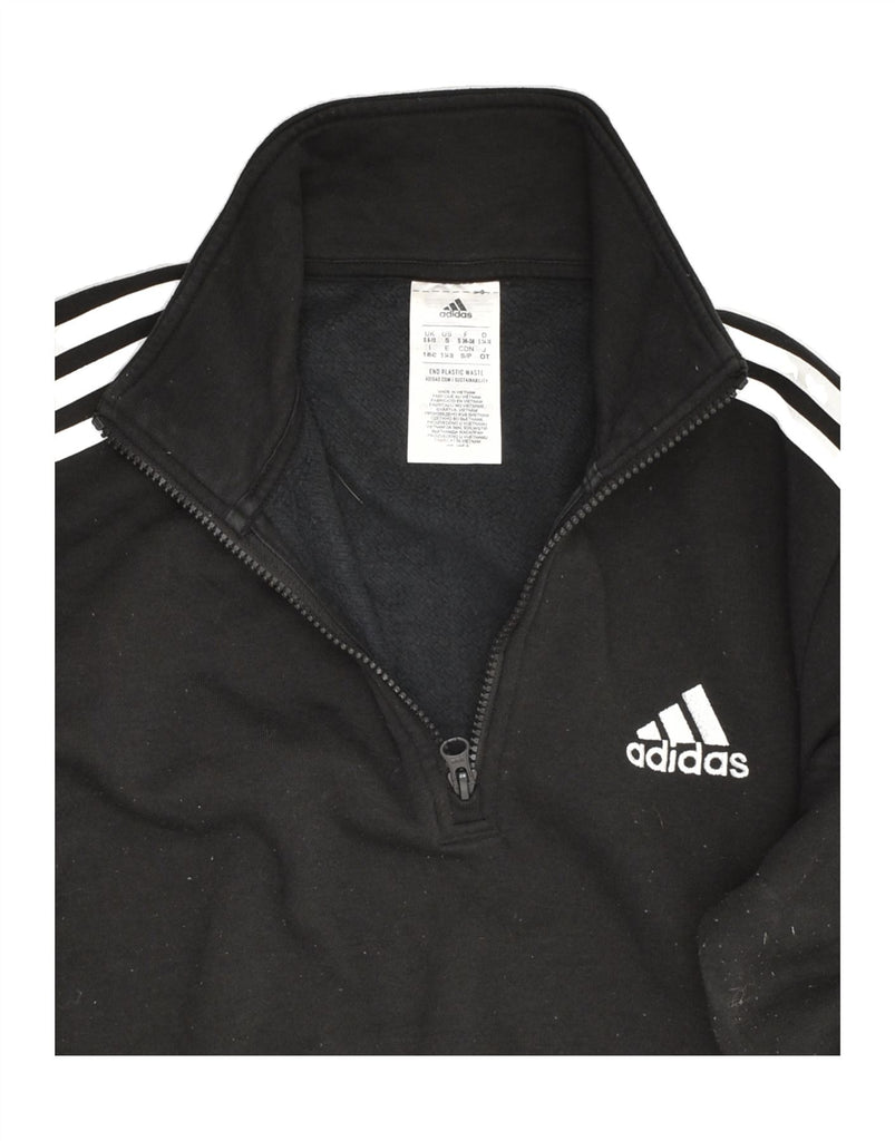 ADIDAS Womens Zip Neck Sweatshirt Jumper UK 8-10 Small  Black Cotton | Vintage Adidas | Thrift | Second-Hand Adidas | Used Clothing | Messina Hembry 