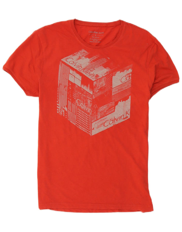 Calvin Klein Jeans Mens Graphic T-Shirt Top Large Red Cotton