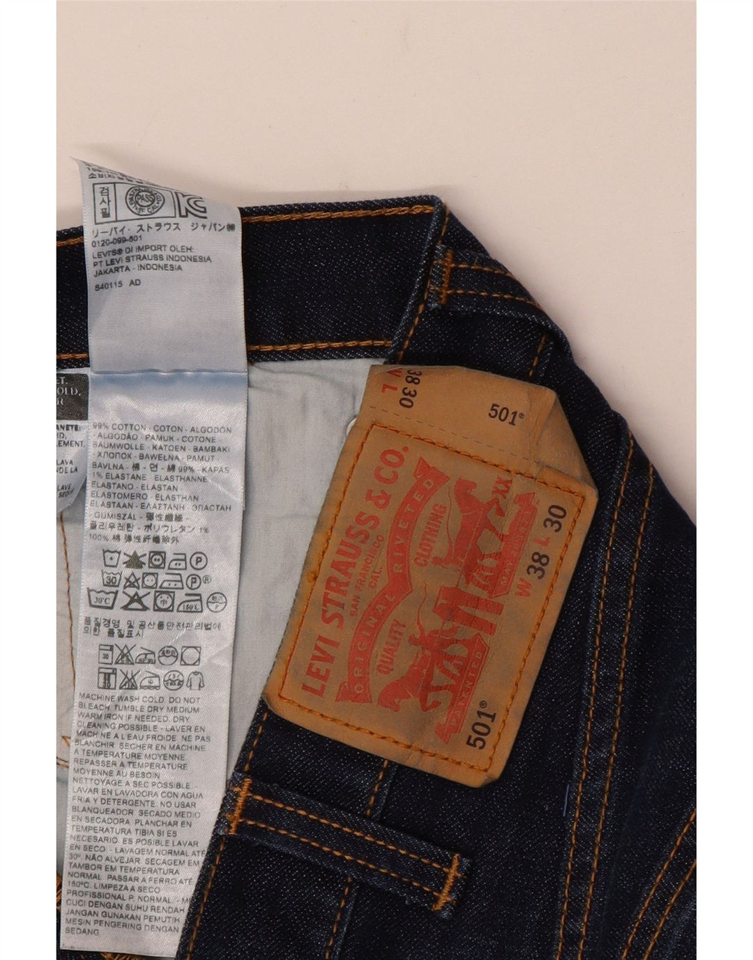 Levi's Mens 501 Straight Jeans W38 L26 Navy Blue Cotton