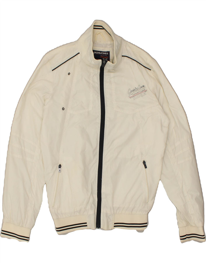 JACK & JONES Mens Bomber Jacket UK 36 Small Off White Nylon | Vintage Jack & Jones | Thrift | Second-Hand Jack & Jones | Used Clothing | Messina Hembry 