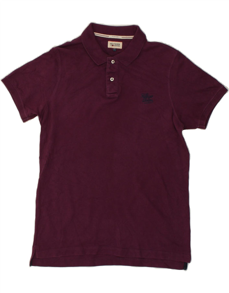 TOMMY HILFIGER Mens Slim Fit Polo Shirt Large Maroon Cotton Vintage Tommy Hilfiger and Second-Hand Tommy Hilfiger from Messina Hembry 