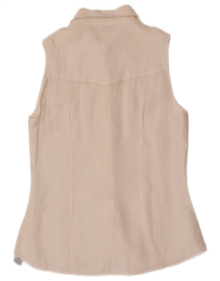 Vintage Womens Sleeveless Shirt Blouse EU 40 Medium White Linen