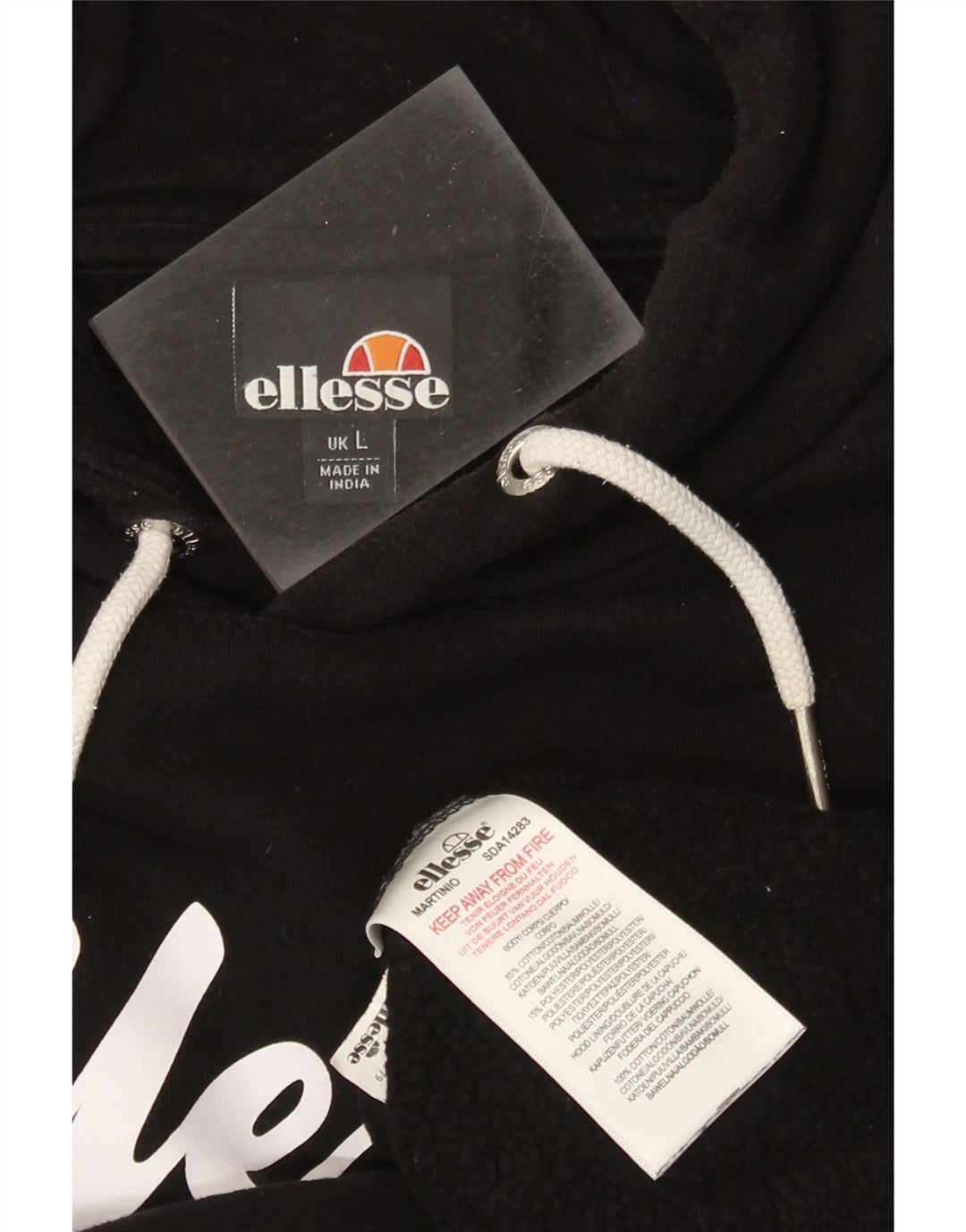 Ellesse Mens Graphic Hoodie Jumper Large Black Cotton
