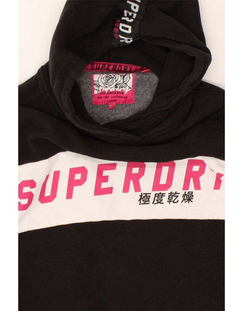 SUPERDRY Womens Graphic Hoodie Jumper UK 16 Large Black Colourblock Cotton | Vintage Superdry | Thrift | Second-Hand Superdry | Used Clothing | Messina Hembry 