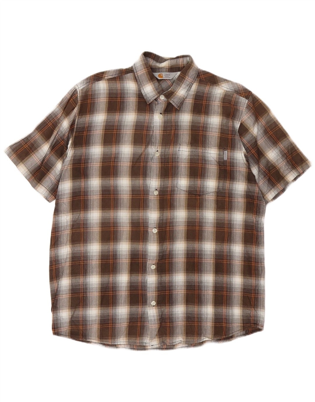 CARHARTT Mens Short Sleeve Shirt Large Brown Check Cotton
