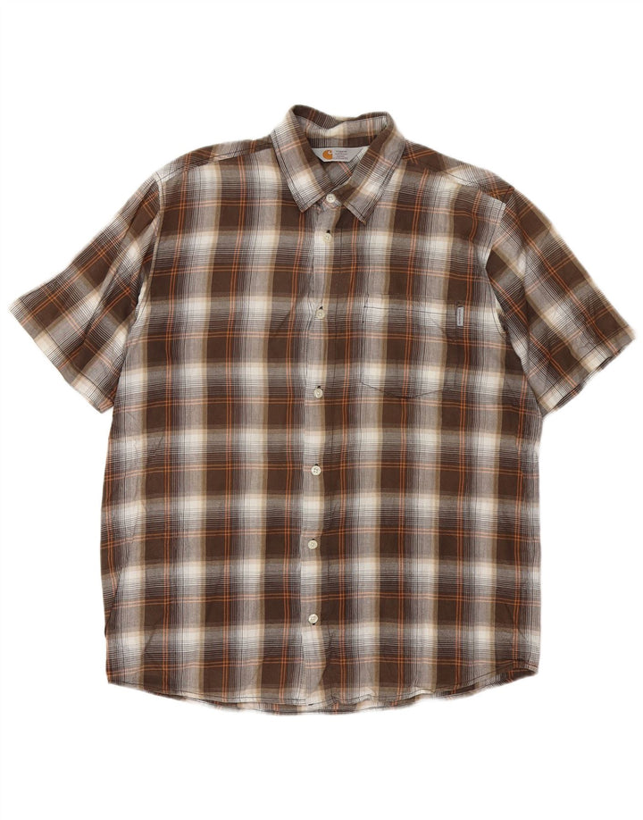 CARHARTT Mens Short Sleeve Shirt Large Brown Check Cotton