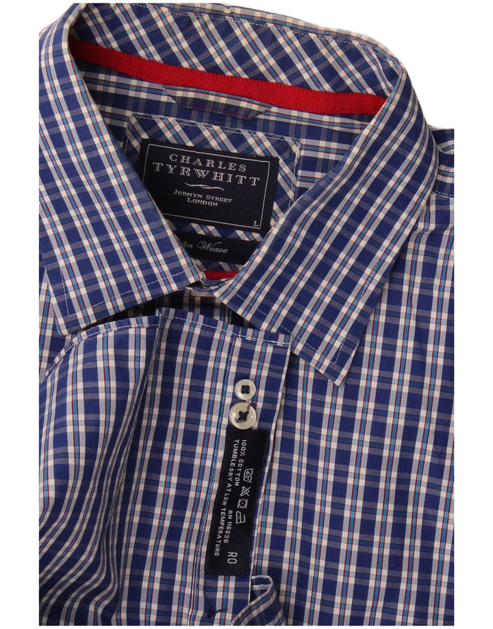 Charles Tyrwhitt Mens Shirt Large Blue Check Cotton