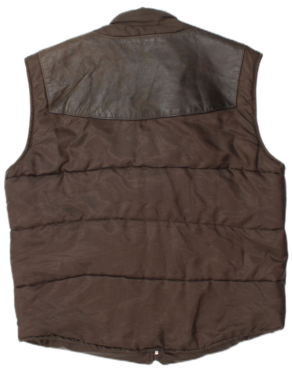 Vintage Mens Leather Padded Gilet UK 40 Large Brown Leather
