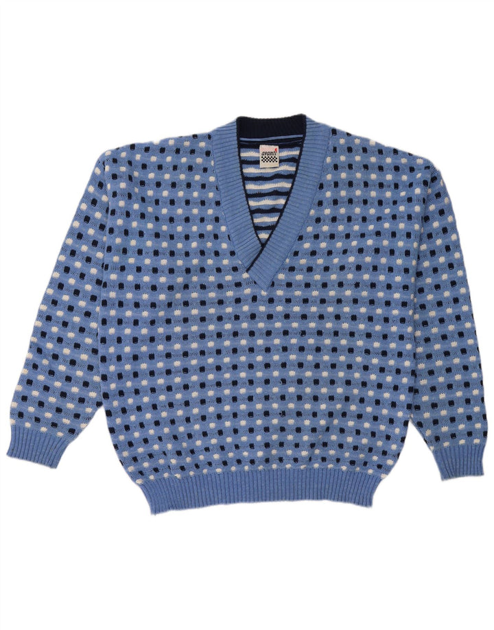 C&A Womens V-Neck Jumper Sweater IT 48/50 XL Blue Check Cotton