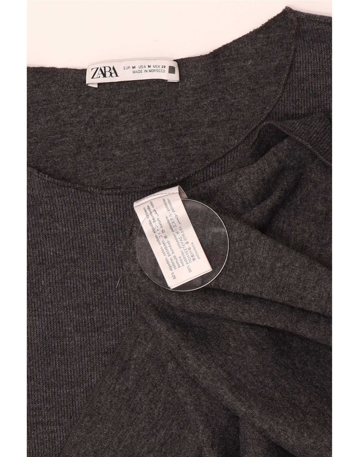 Zara Womens T-Shirt Top UK 12 Medium Grey Cotton