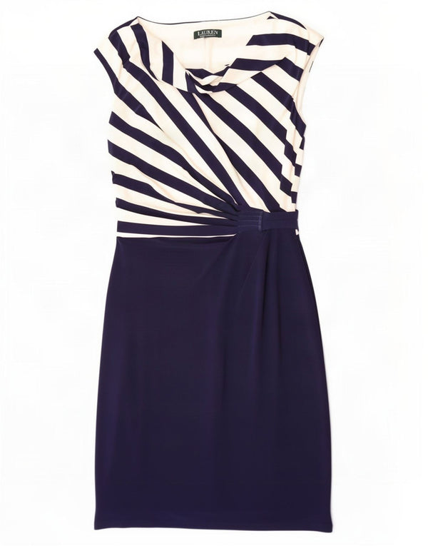 Ralph Lauren Womens Sleeveless Sheath Dress UK 12 Medium Navy Blue Striped