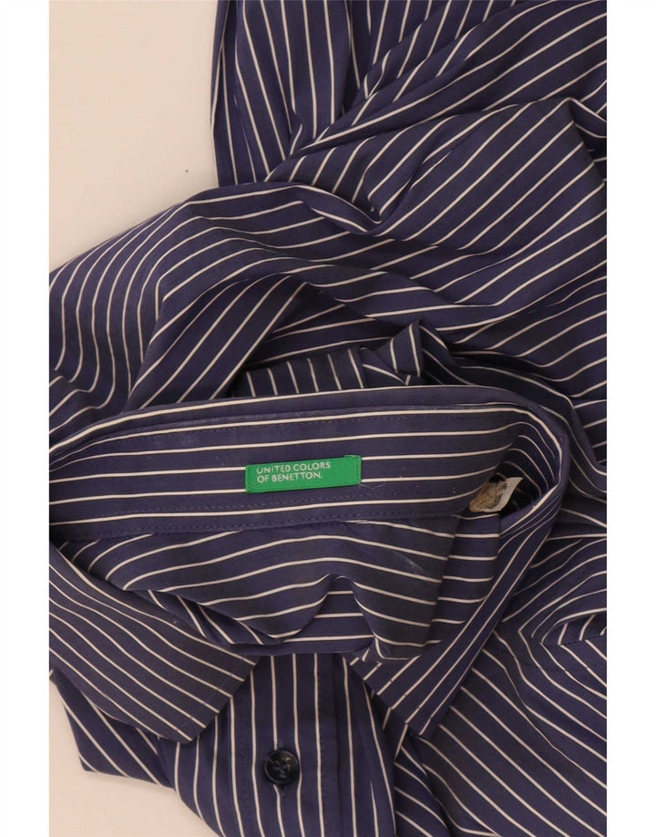 Benetton Mens Shirt Medium Navy Blue Pinstripe