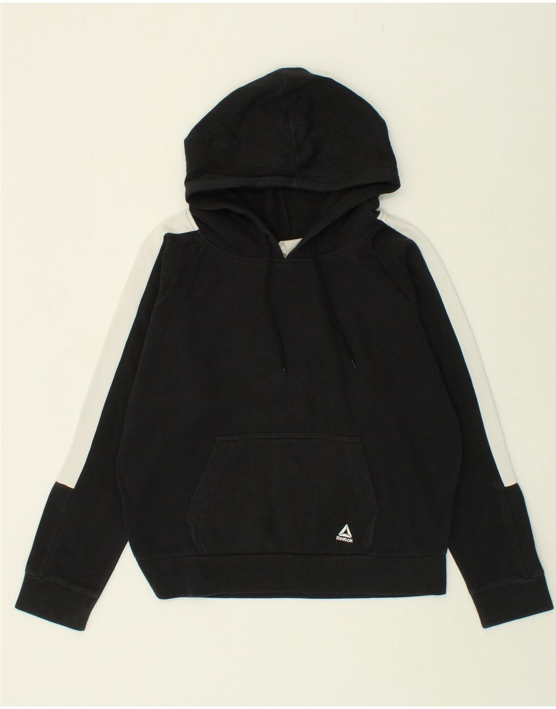 REEBOK Mens Hoodie Jumper Medium Black Colourblock Cotton Vintage Reebok and Second-Hand Reebok from Messina Hembry 