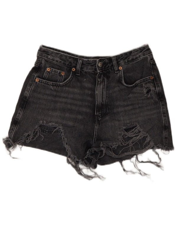 Topshop Womens Mom Denim Distressed Hot Pants UK 10 Small W28 Grey