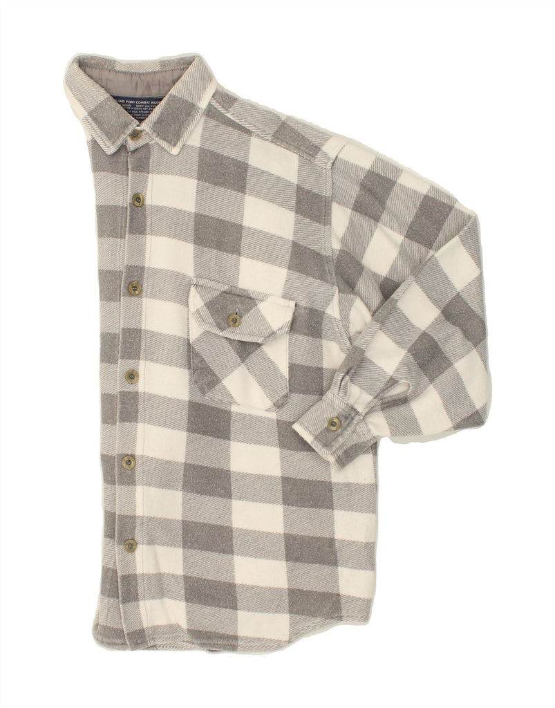 ISLAND PORT Mens Flannel Shirt Medium Grey Check Cotton | Vintage Island Port | Thrift | Second-Hand Island Port | Used Clothing | Messina Hembry 