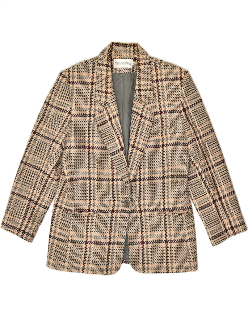 VINTAGE Womens 1 Button Blazer Jacket UK 14 Large Beige Check Wool | Vintage Vintage | Thrift | Second-Hand Vintage | Used Clothing | Messina Hembry 