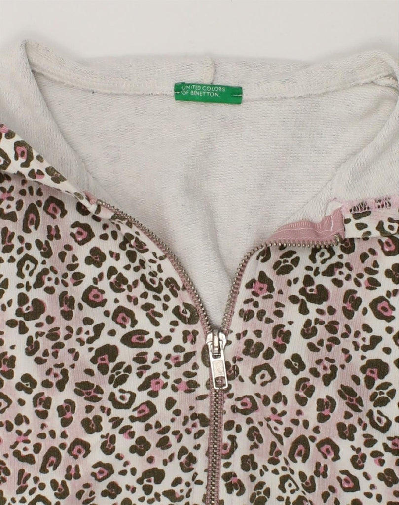 BENETTON Girls Zip Hoodie Sweater 10-11 Years XL Brown Animal Print Cotton | Vintage Benetton | Thrift | Second-Hand Benetton | Used Clothing | Messina Hembry 