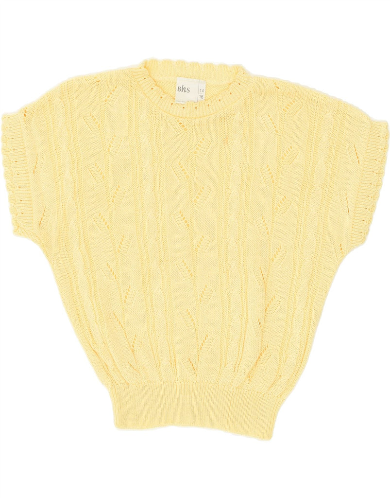 BHS Womens Short Sleeve Crew Neck Jumper Sweater UK 14/16 Large Yellow | Vintage Bhs | Thrift | Second-Hand Bhs | Used Clothing | Messina Hembry 