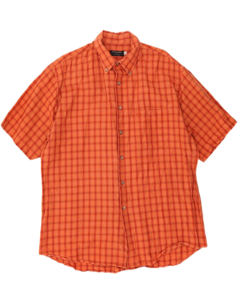 EMANUEL UNGARO Mens Short Sleeve Shirt Size 17 1/2 44 XL Orange Check Vintage Emanuel Ungaro and Second-Hand Emanuel Ungaro from Messina Hembry 