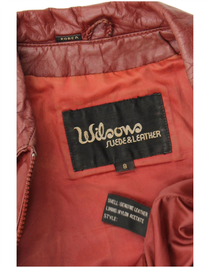 Wilsons Womens Crop Leather Jacket UK 8 Small  Burgundy Leather