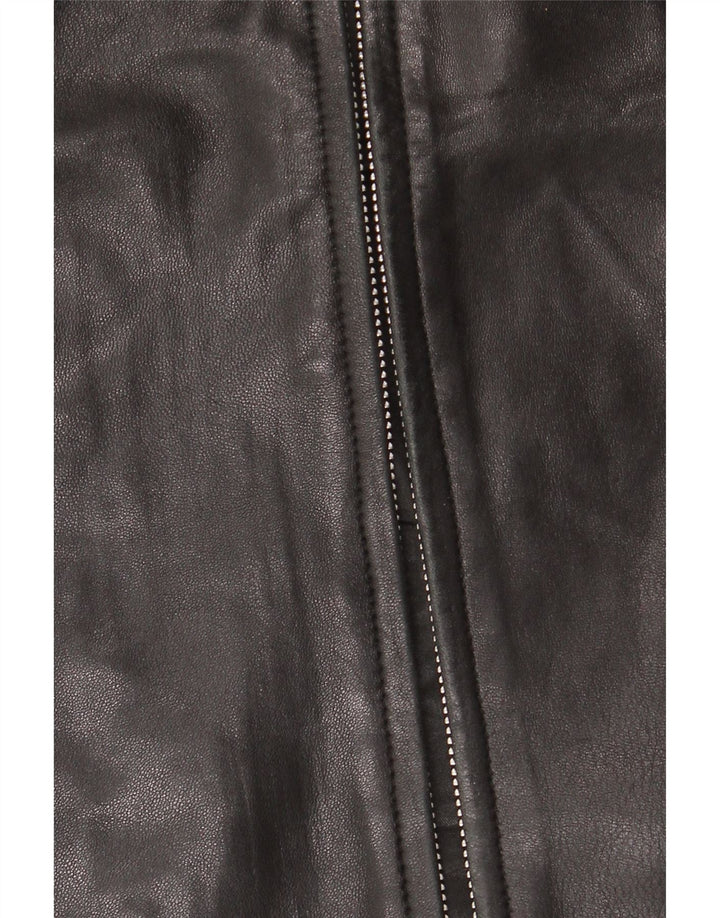 JAEGER Womens Leather Jacket UK 12 Medium Black Leather