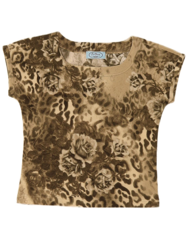 Vintage Womens Graphic T-Shirt Top UK 12 Medium Khaki Floral Polyester