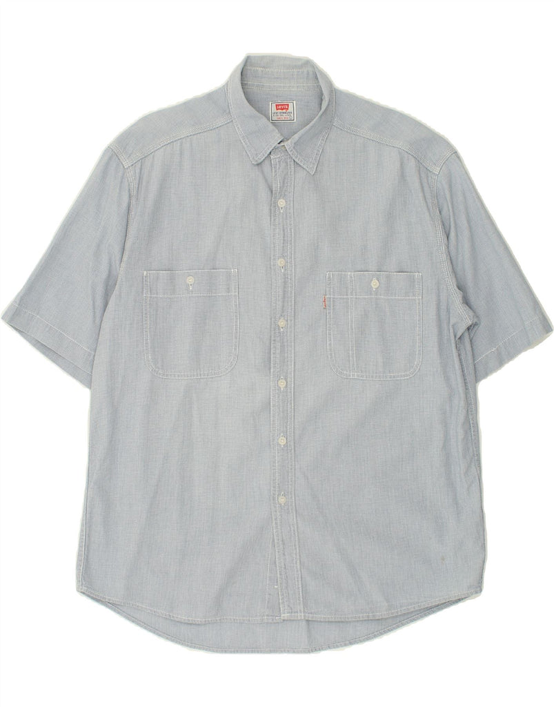 LEVI'S Mens Short Sleeve Shirt Large Blue Check Cotton Vintage Levi's and Second-Hand Levi's from Messina Hembry 