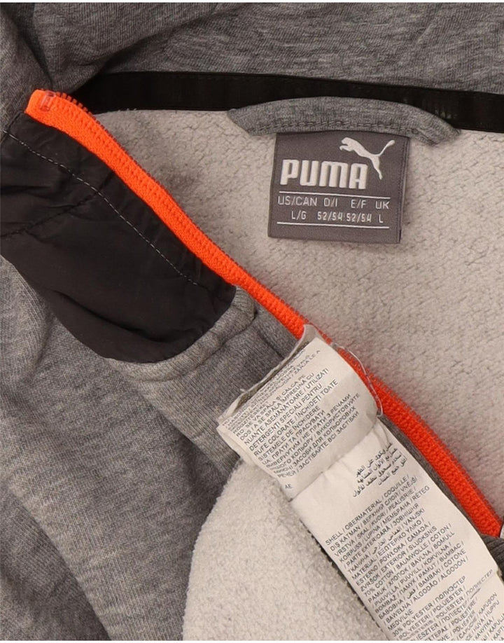 Puma Mens Zip Hoodie Sweater Large Grey Colourblock Cotton