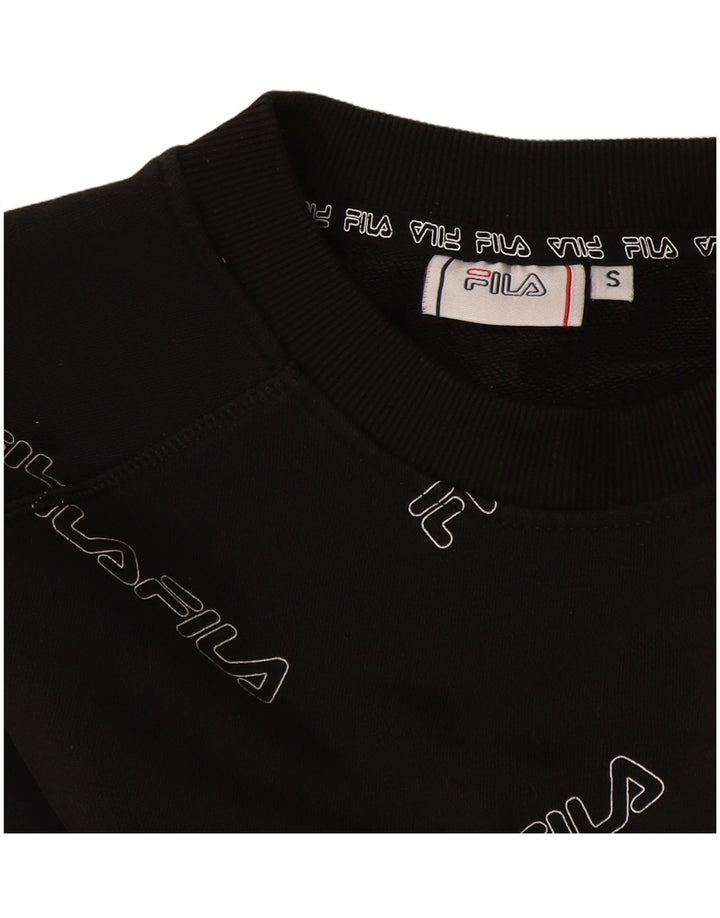 Fila Womens Oversized Graphic Crop Sweatshirt Jumper UK 10 Small Black