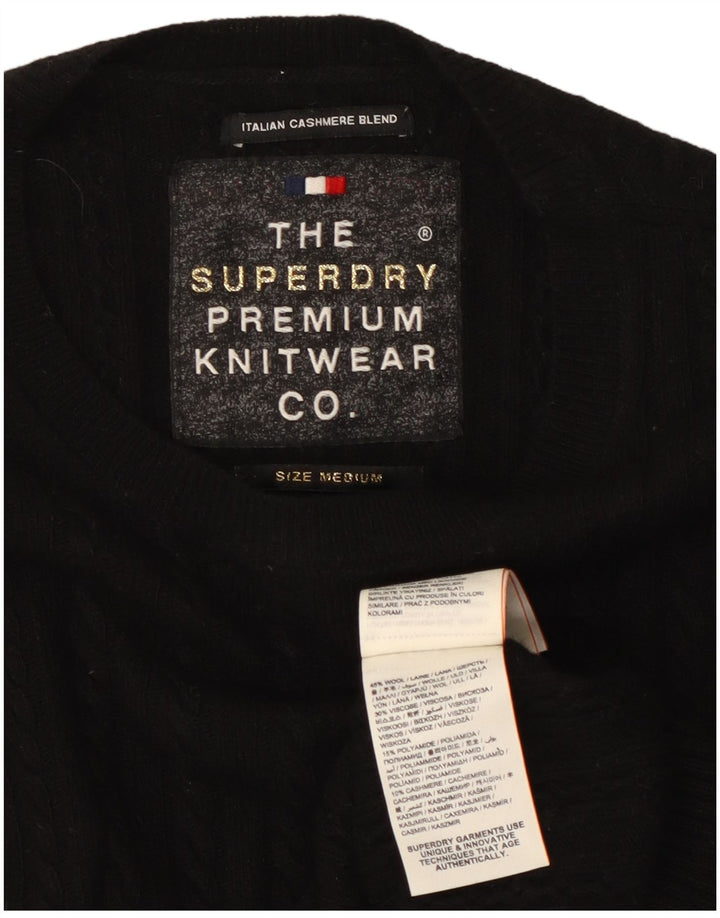 SUPERDRY Womens Crew Neck Jumper Sweater UK 12 Medium Black Wool