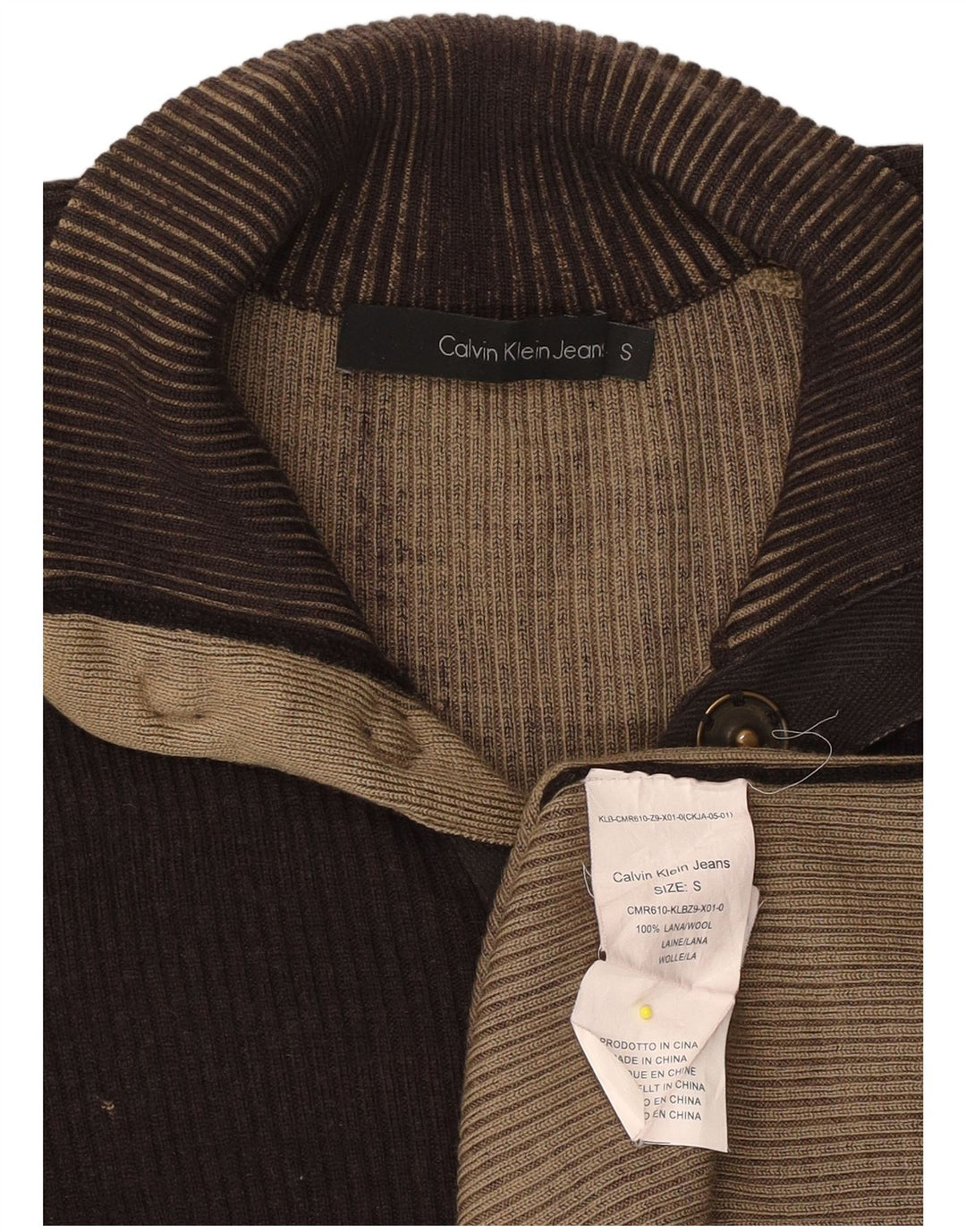 CALVIN KLEIN JEANS Womens Button Neck Jumper Sweater UK 10 Small Brown